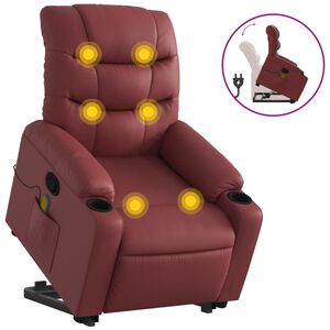 vidaXL Massagef&aring;t&ouml;lj med uppresningshj&auml;lp vinr&ouml;d konstl&auml;der