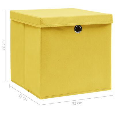 vidaXL Förvaringslådor med lock 4 st gul 32x32x32 cm tyg