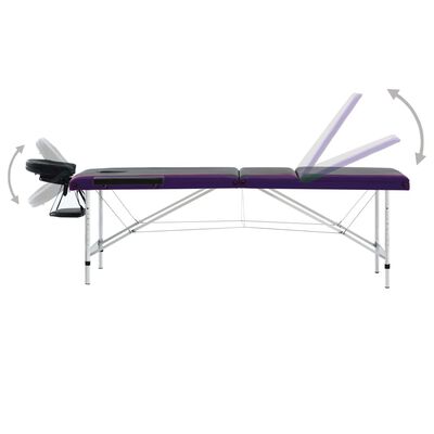 vidaXL Hopfällbar massagebänk 3 sektioner aluminium svart och lila