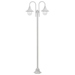 vidaXL Lyktstolpe f&ouml;r tr&auml;dg&aring;rd E27 220 cm aluminium 2 lyktor vit
