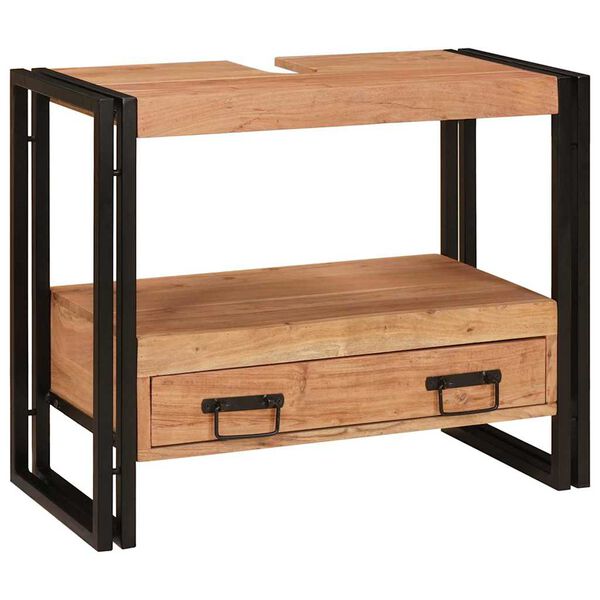 vidaXL Sminksk&aring;p med l&aring;da Brun 71 x 33 x 58 cm Massivt Akaciatr&auml;