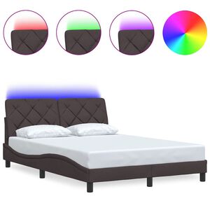 vidaXL Bed Frame with LED without Mattress Dark Brown 120x200 cm Fabric