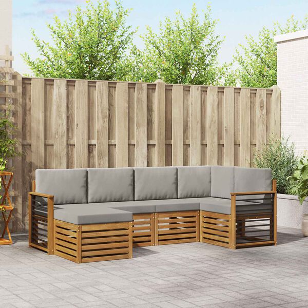 vidaXL Sektionsoffgrupp 6 pcs Naturlig och Ljus Gr&aring; Massivt Akaciatr&auml;