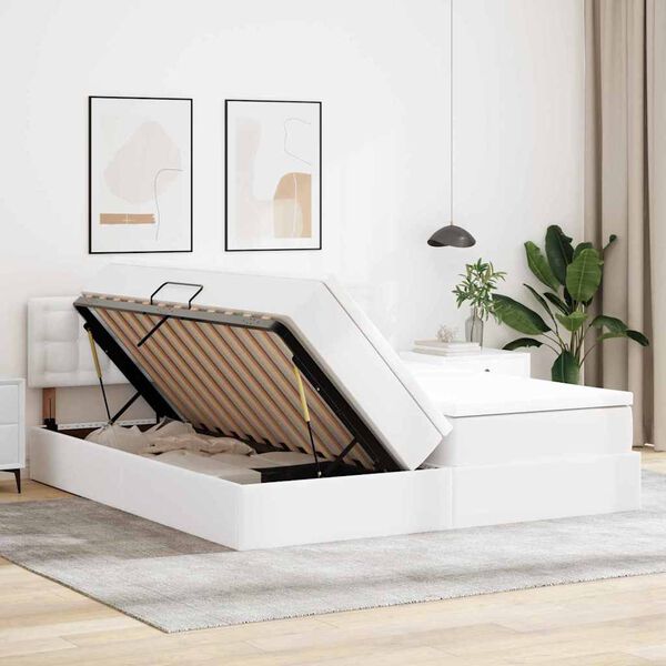 vidaXL F&ouml;rvaringss&auml;ng med madrass Ren Vit 200 x 200 cm Konstl&auml;der