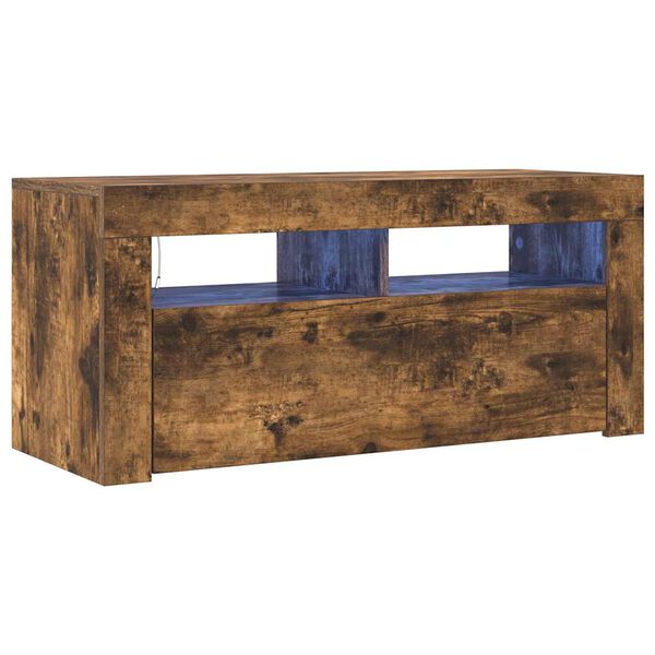 vidaXL Tv-bänk med LED-belysning rökfärgad ek 90x35x40 cm