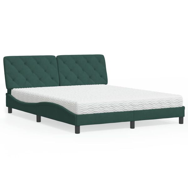 vidaXL Bed with Mattress Dark Green 160x200 cm Velvet