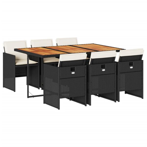 vidaXL Matgrupp f&ouml;r tr&auml;dg&aring;rden med dynor 7 delar svart konstrotting