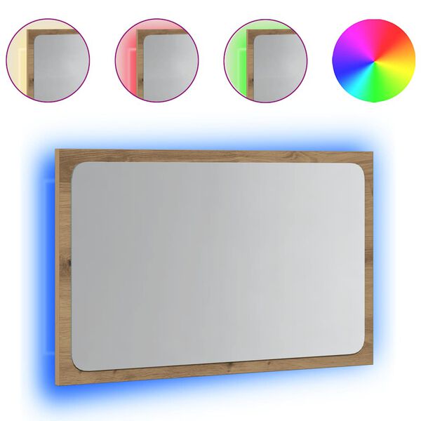 vidaXL Badrumsspegel med LED artisan ek 60x8,5x38 cm