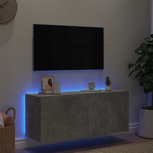 vidaXL V&auml;ggmonterad tv-b&auml;nk LED betonggr&aring; 100x35x41 cm
