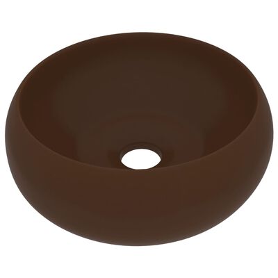 vidaXL Lyxigt runt handfat matt mörkbrun 40x15 cm keramik