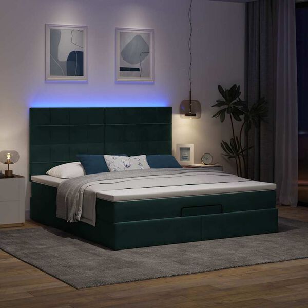 vidaXL Ottoman s&auml;ngram med madrasser m&ouml;rkgr&ouml;n 160x200 cm sammet