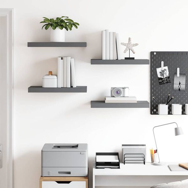 vidaXL Sv&auml;vande v&auml;gghyllor 4 st gr&aring; h&ouml;gglans 50x23x3,8 cm MDF