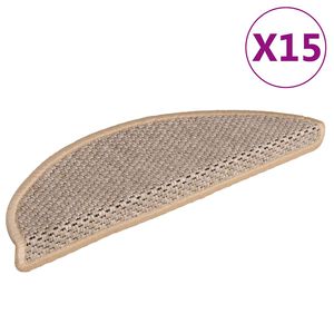 vidaXL Trappstegsmattor sj&auml;lvh&auml;ftande sisal 15 st 56x17x3 cm ljusbeige