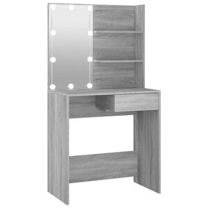 vidaXL Sminkbord med LED gr&aring; sonoma 74,5x40x141 cm