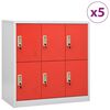 vidaXL F&ouml;rvaringssk&aring;p 5 st ljusgr&aring; och r&ouml;d 90x45x92,5 cm st&aring;l