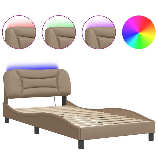 vidaXL Bed Frame with LED without Mattress "Hvar" Cappuccino 100x200 cm