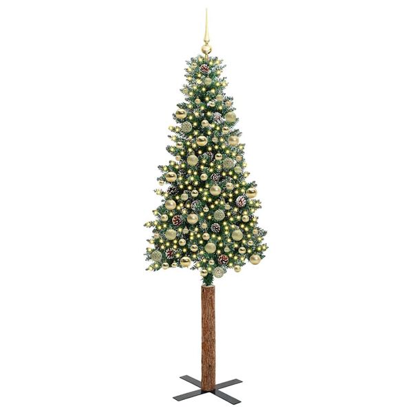 vidaXL Smal julgran med 300 LED-lampor Gr&ouml;n 210 cm PVC och solid furu
