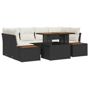 vidaXL Tr&auml;dg&aring;rdsm&ouml;belset med kudde 9 pcs Svart och beige