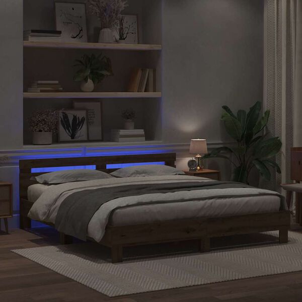 vidaXL Sängram med huvudgavel artisan ek 200 x 200 cm Konstruerat trä