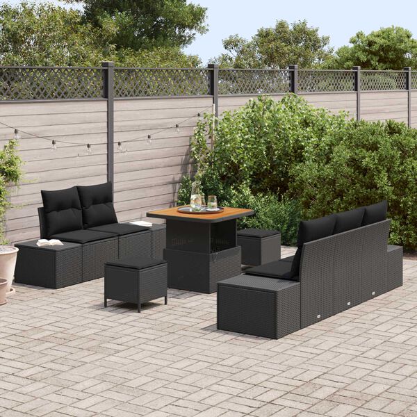 vidaXL Trädgårdsoffset 8 pcs Svart Poly Rattan och Pulverlackerad Stål