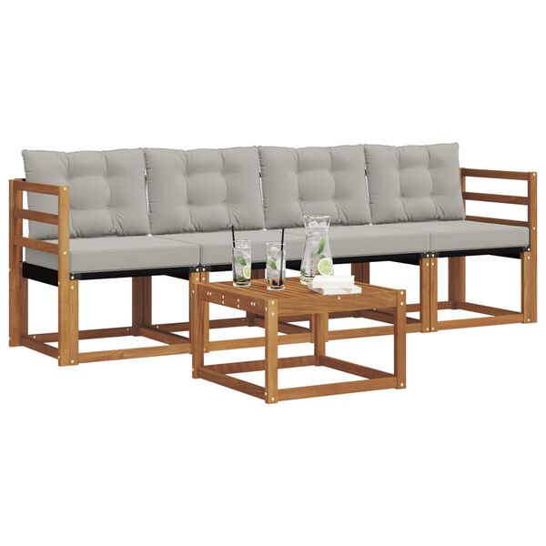 vidaXL Utomhussoffset med kudde 5 pcs Naturlig och Ljus Gr&aring;