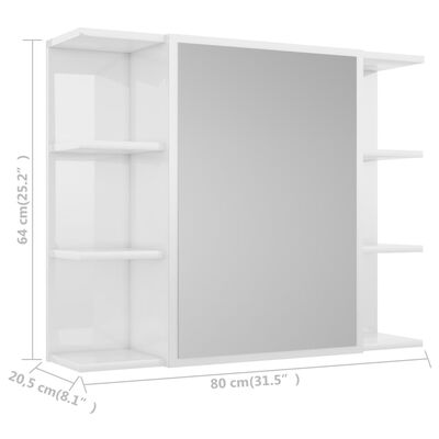 vidaXL Spegelskåp för badrum vit högglans 80x20,5x64cm konstruerat trä