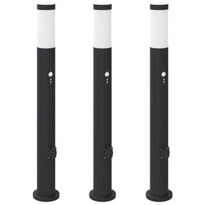 vidaXL Pollare med sensor och uttag 3 st 80 cm rostfritt st&aring;l IP44