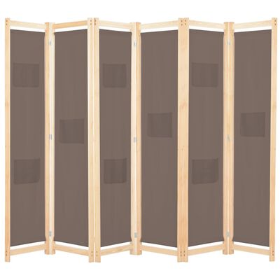 vidaXL Rumsavdelare 6 paneler 240x170x4 cm brun tyg