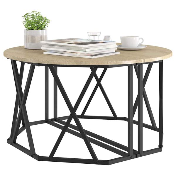 vidaXL Kaffeebord Sonoma ek 80 x 80 x 42 cm Ingenjörsträ och stål