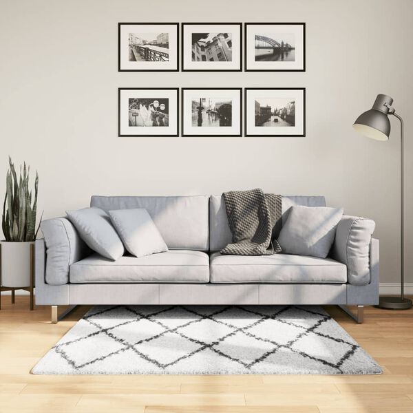 vidaXL Ryamatta PAMPLONA l&aring;ng lugg modern gr&auml;ddvit & svart 120x170 cm