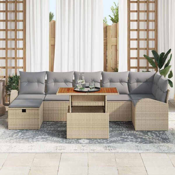 vidaXL Trädgårdsoffset med kudde med lagring 8 pcs Beige Poly rattan