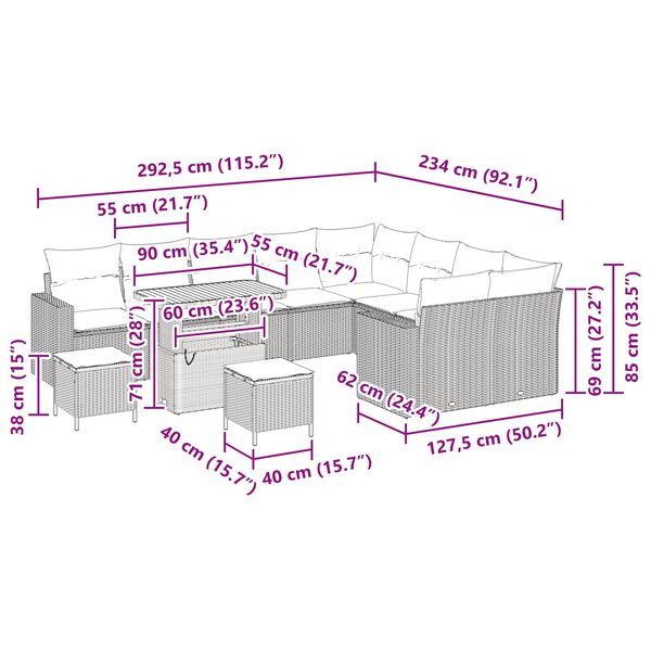 vidaXL Tr&auml;dg&aring;rdsoffset med kudde med lagring 12 pcs Svart