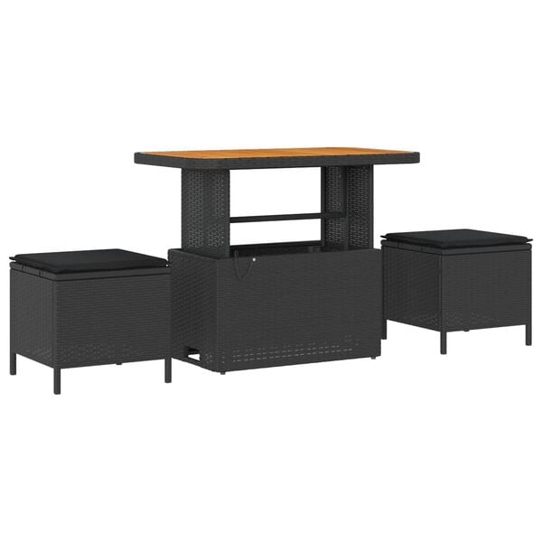 vidaXL Tr&auml;dg&aring;rdsoffset med kudde 11 pcs Svart Poly rattan