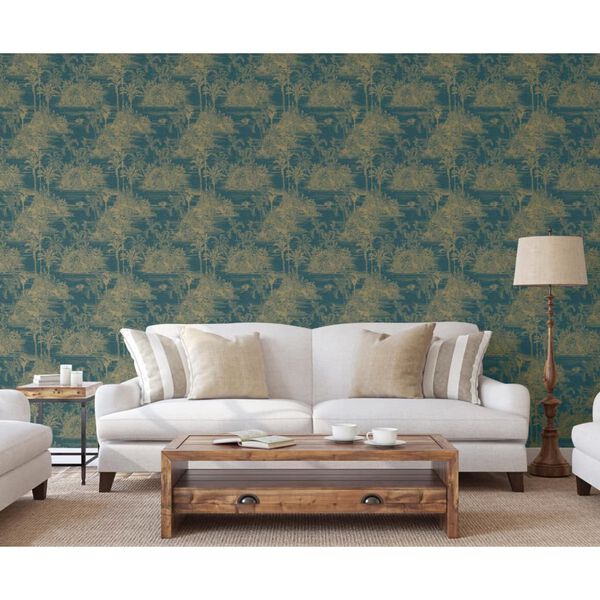 DUTCH WALLCOVERINGS Tapet Tropical m&ouml;rkbl&aring; och guld