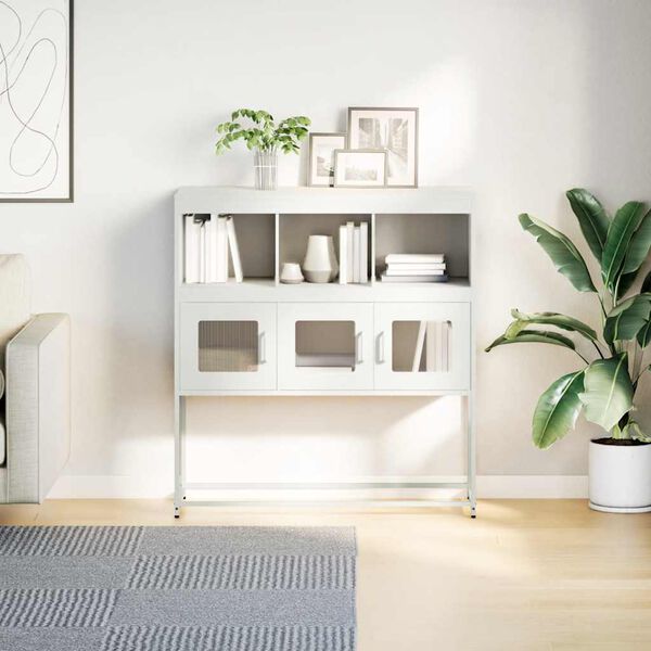 vidaXL Sidoskåp vit 100,5x39x107 cm kallvalsat stål