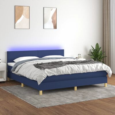 vidaXL Ramsäng med madrass & LED blå 180x200 cm tyg