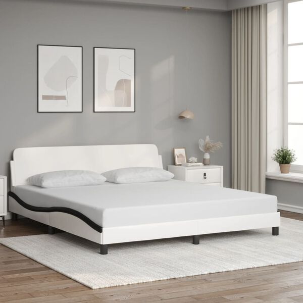 vidaXL Bed Frame "Dover" White&Black 180x200 cm Faux Leather