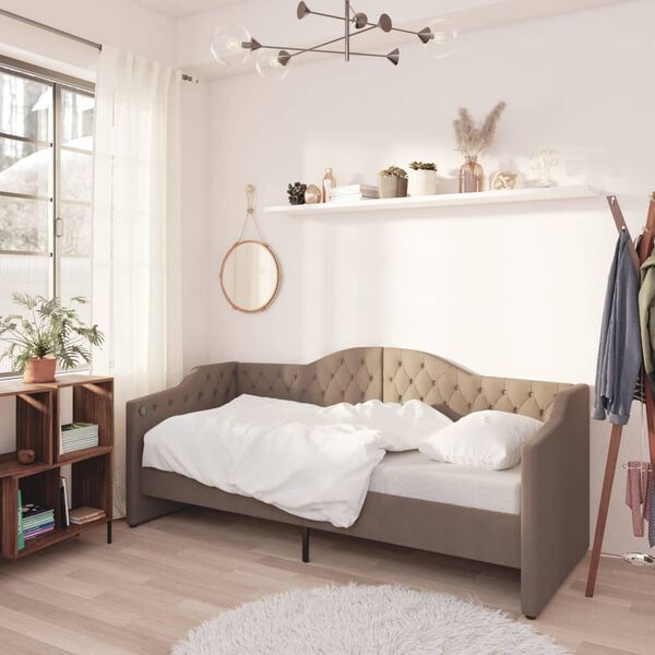 vidaXL Dagb&auml;dd med madrass USB taupe tyg 90x200 cm