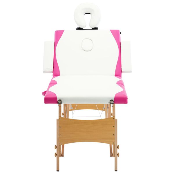 vidaXL Hopfällbar massagebänk 4 sektioner trä vit och rosa