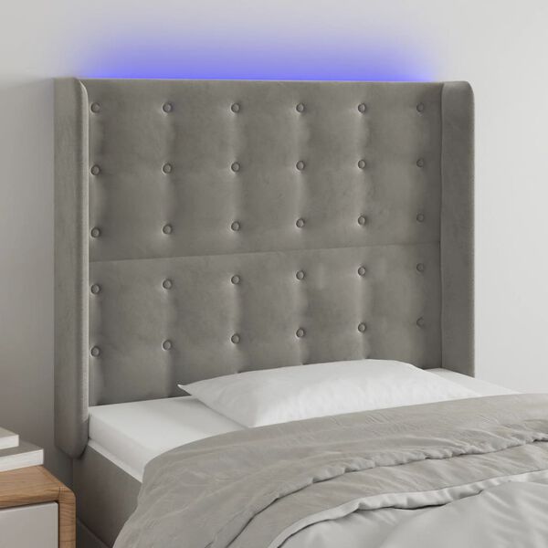 vidaXL S&auml;nggavel LED ljusgr&aring; 103x16x118/128 cm sammet
