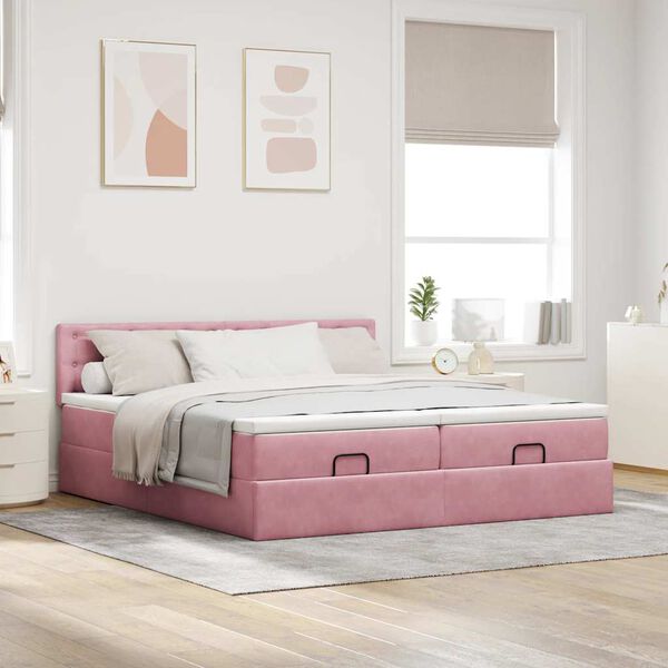 vidaXL Ottoman sängram med madrasser rosa 180x200 cm sammet
