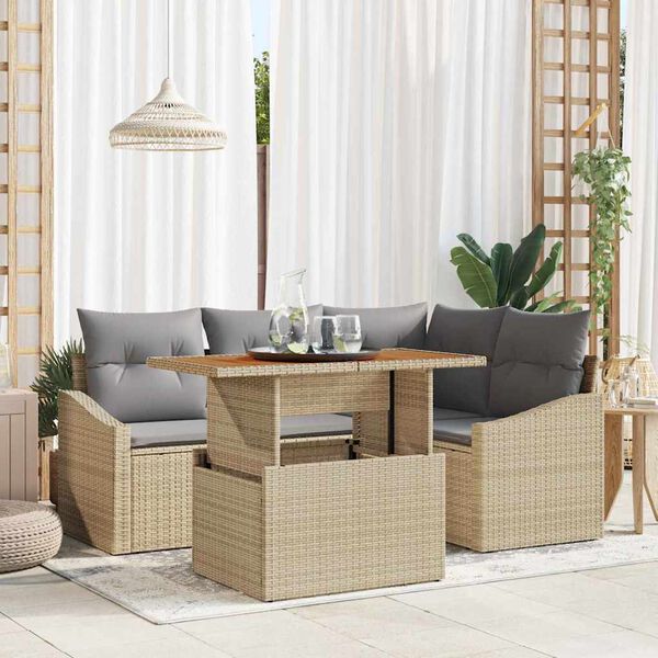 vidaXL Tr&auml;dg&aring;rdsoffset med lagring 5 pcs Beige Poly rattan