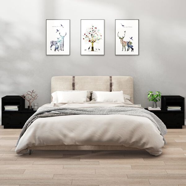 vidaXL Sängbord 2 st svart 60x34x51 cm massiv furu