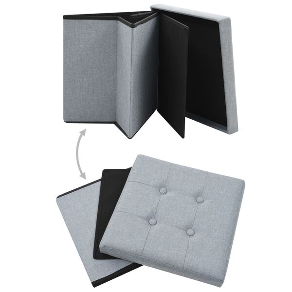 vidaXL Hopfällbar förvaringspall ljusgrå konstlinne