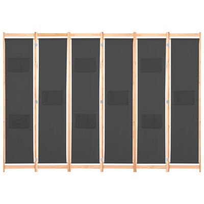 vidaXL Rumsavdelare 6 paneler 240x170x4 cm grå tyg