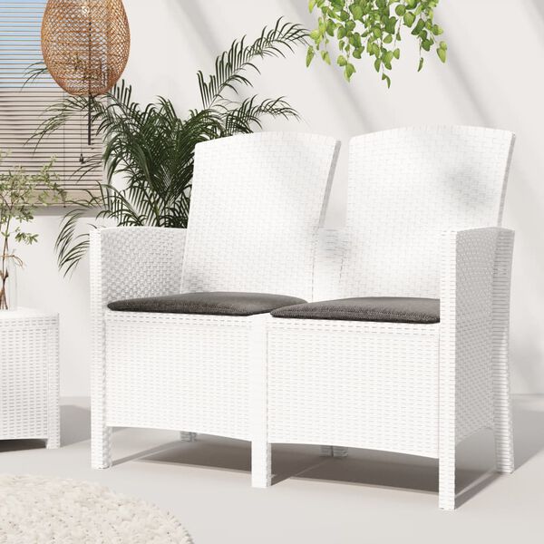 vidaXL Tr&auml;dg&aring;rdsb&auml;nk med dynor 2-sits PP-rotting vit