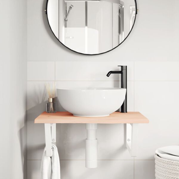 vidaXL V&auml;ggmonterad handfatshylla st&aring;l och massiv ek