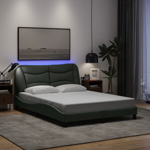 vidaXL Bed Frame with LED without Mattress "Hvar" Dark Grey 120x200 cm Fabric