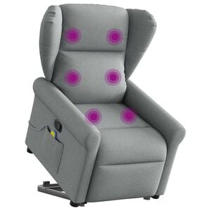 vidaXL Massagef&aring;t&ouml;lj med uppresningshj&auml;lp ljusgr&aring; tyg