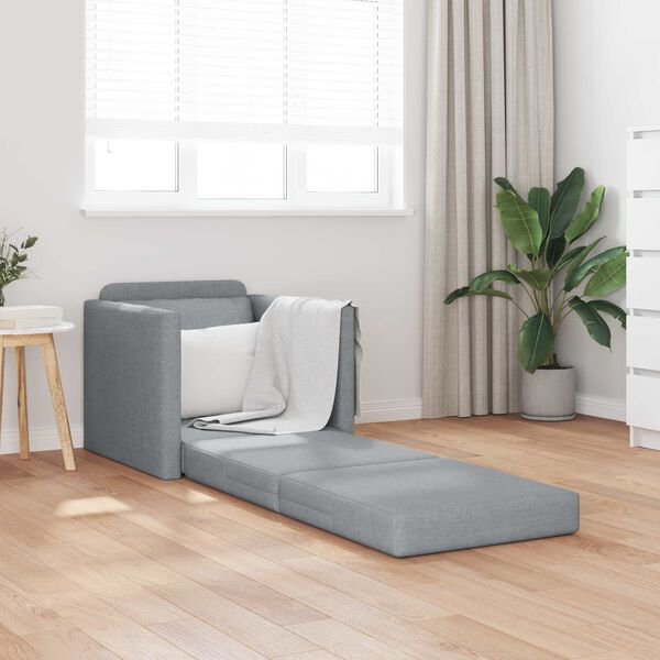 vidaXL Golvb&auml;ddsoffa 2-i-1 ljusgr&aring; 112x174x55 cm tyg